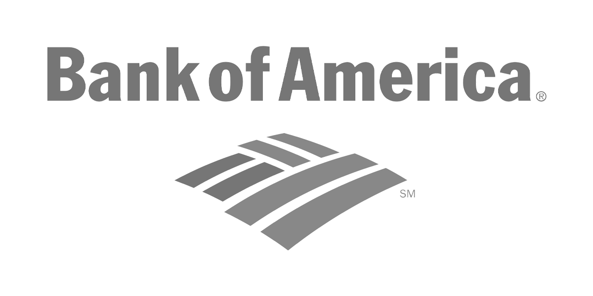 Logo of Bank of America featuring stylized text and an abstract flag icon, depicted in grayscale with a vertical stripe pattern overlay, representing its brand identity.