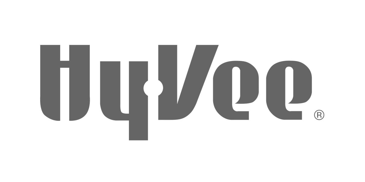 Logo design for Hy-Vee, featuring the company name in stylized black font with a graphic element resembling a leaf integrated into the letter 'v'.