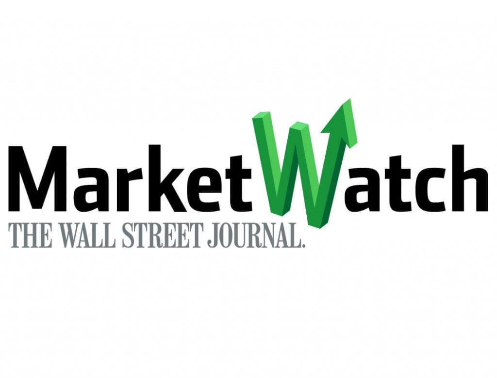 Logo of Market Watch, featuring black and green text with a green arrow graphic, branded as part of the Wall Street Journal.