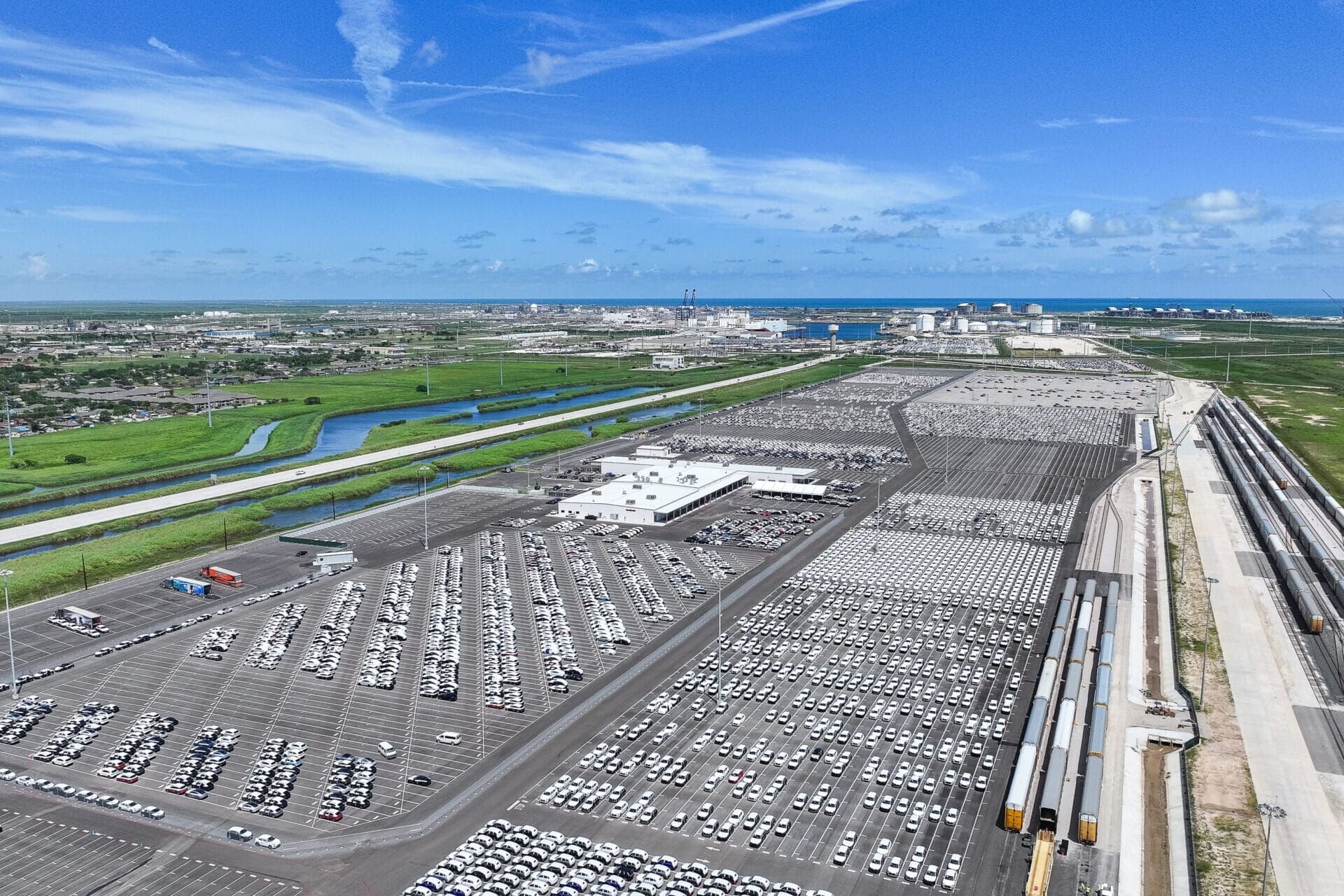 Arial shot of large parking lot and facility.