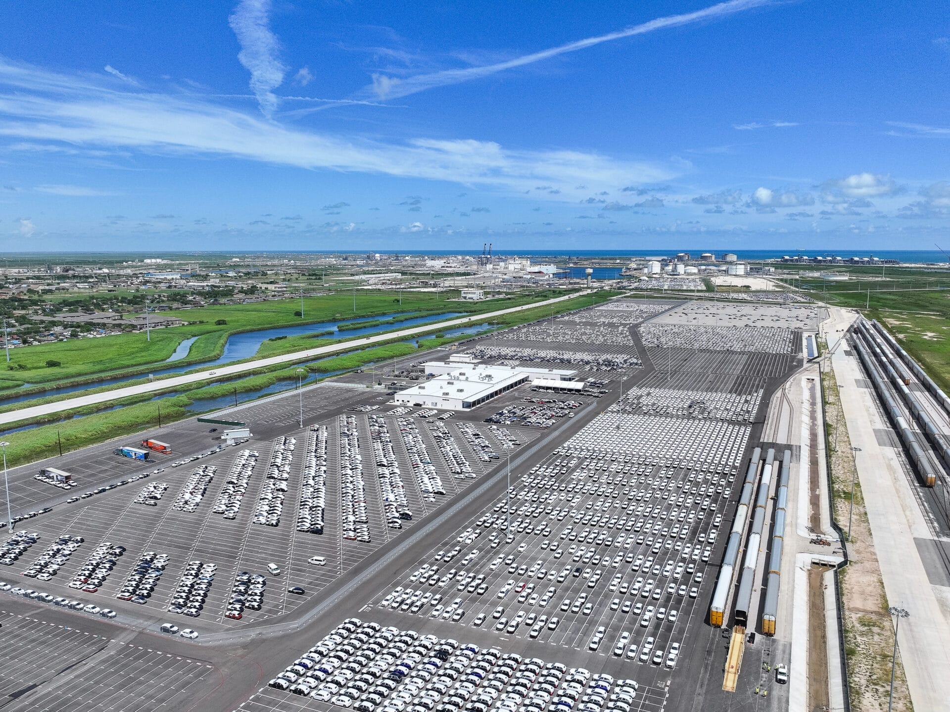 Arial shot of large parking lot and facility.